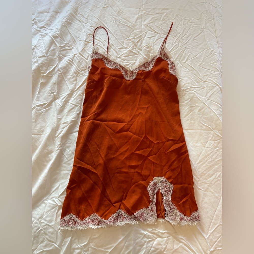 Orange lace slip dress
